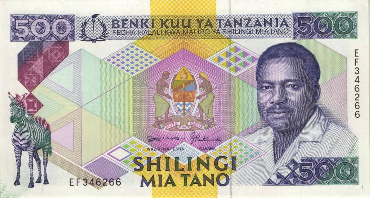 Tansania / Tanzania P.21c 500 Shillings (1989) (1) 