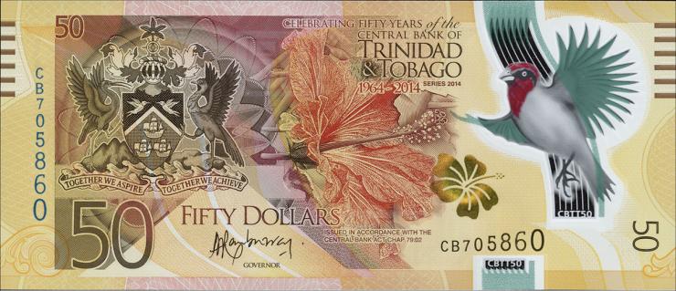 Trinidad & Tobago P.54 50 Dollar 2014 Polymer Gedenkbanknote (1) 