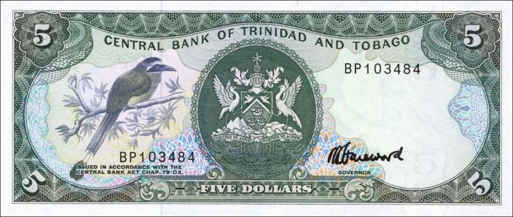 Trinidad & Tobago P.37c 5 Dollars (1985) (1) 