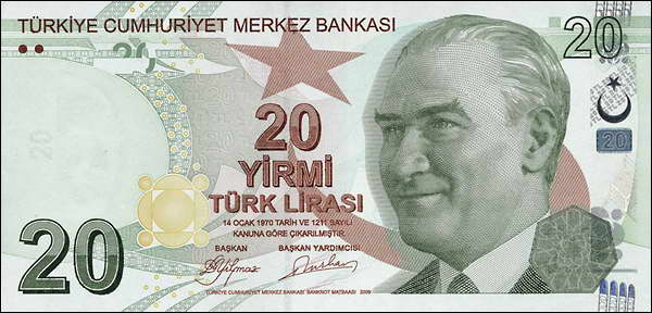 Türkei / Turkey P.224a 20 Lira 2009 (1) 