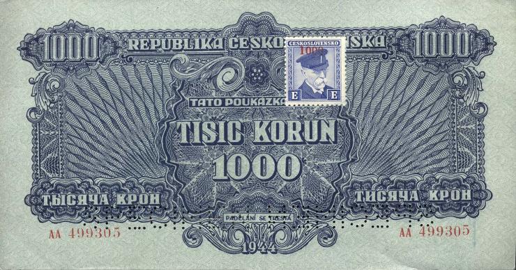 Tschechoslowakei / Czechoslovakia P.057s 1000 Kronen (1945) (2+) 