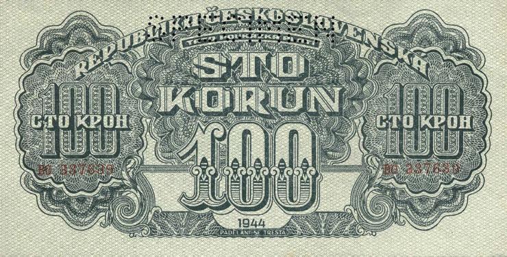 Tschechoslowakei / Czechoslovakia P.048s 100 Kronen 1944 Specimen (1-) 
