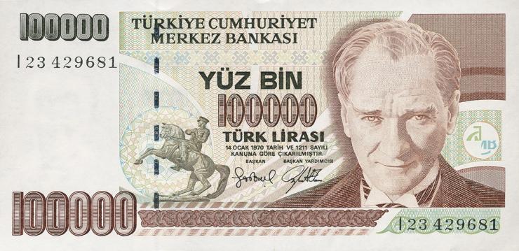 Türkei / Turkey P.206 100.000 Lira 1970 (1997) (1) 