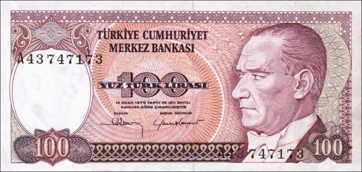 Türkei / Turkey P.194a 100 Lira 1970 (1984) (1) 