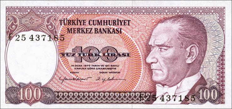 Türkei / Turkey P.194b 100 Lira 1970 (1984) (1) 