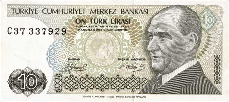 Türkei / Turkey P.192 10 Lira 1970 (1979) (1) 