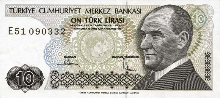 Türkei / Turkey P.193b 10 Lira 1970 (1979) (1) 