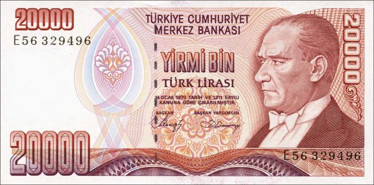 Türkei / Turkey P.201b 20000 Lira 1970 (1988) (1) 