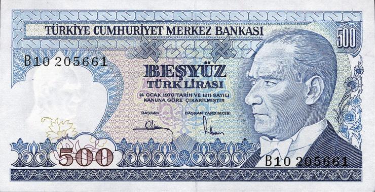 Türkei / Turkey P.195 500 Lira 1970 (1983) (1) 