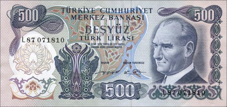 Türkei / Turkey P.190d 500 Lira 1970 (1) 