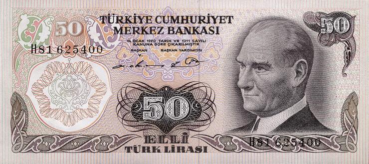 Türkei / Turkey P.188 50 Lira 1970 (1976) (1) 