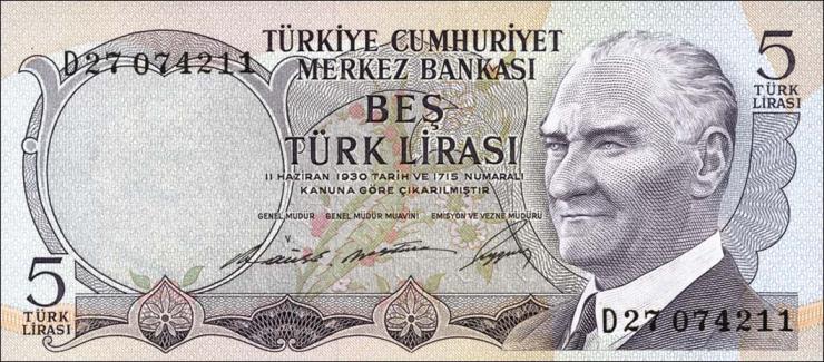 Türkei / Turkey P.179 5 Lira L. 1930 (1968) (1) 