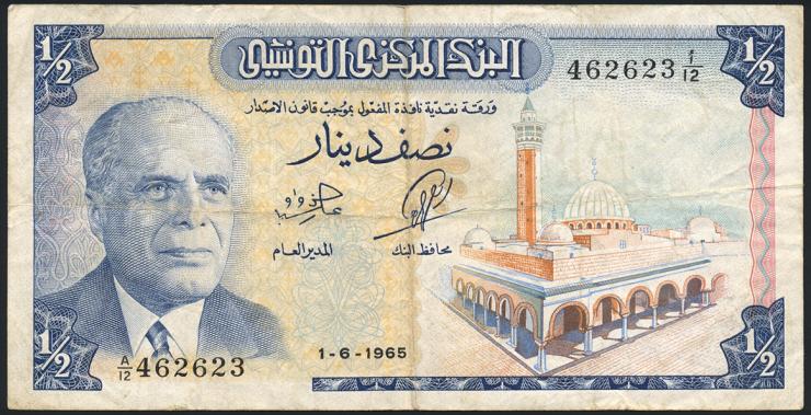 Tunesien / Tunisia P.062 1/2 Dinar 1965 (3) 