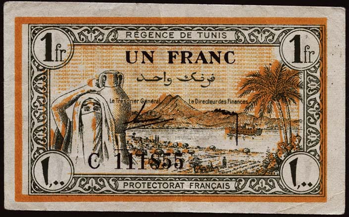 Tunesien / Tunisia P.055 1 Franc 1943 (3+) 