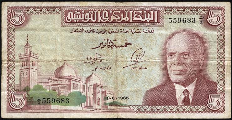 Tunesien / Tunisia P.064 5 Dinars 1965 (3) 