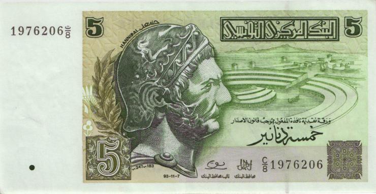 Tunesien / Tunisia P.086 5 Dinars 1993 (2) 
