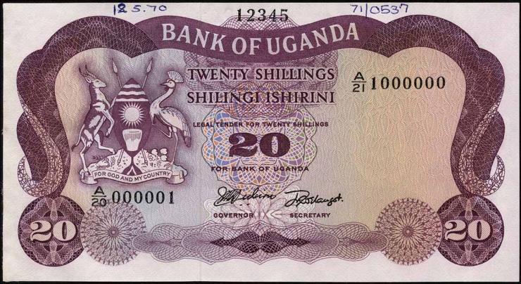 Uganda P.03s 20 Shillings (1966) Druckprobe (1) 