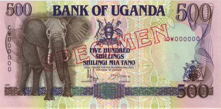 Uganda P.33s 500 Shillings 1991 Specimen (1) 