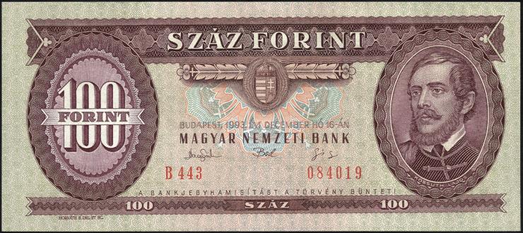 Ungarn / Hungary P.174b 100 Forint 1992 (1) 