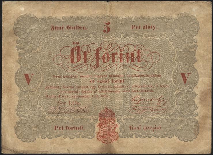 Ungarn / Hungary P.S116a 5 Forint 1848 (4) 