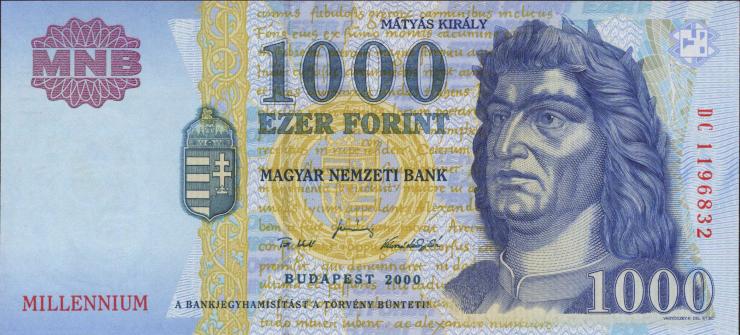 Ungarn / Hungary P.185a 1000 Forint 2000 Millenium (1) 