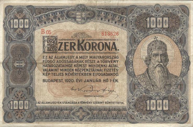 Ungarn / Hungary P.066 1000 Kronen 1920 (3) 