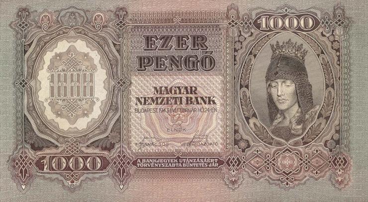 Ungarn / Hungary P.116 1000 Pengö 1943 (1) 