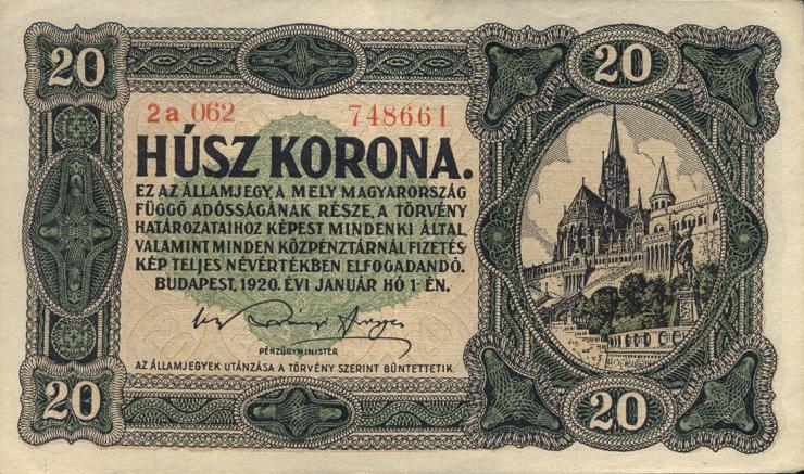Ungarn / Hungary P.061 20 Korona 1920 (2) 