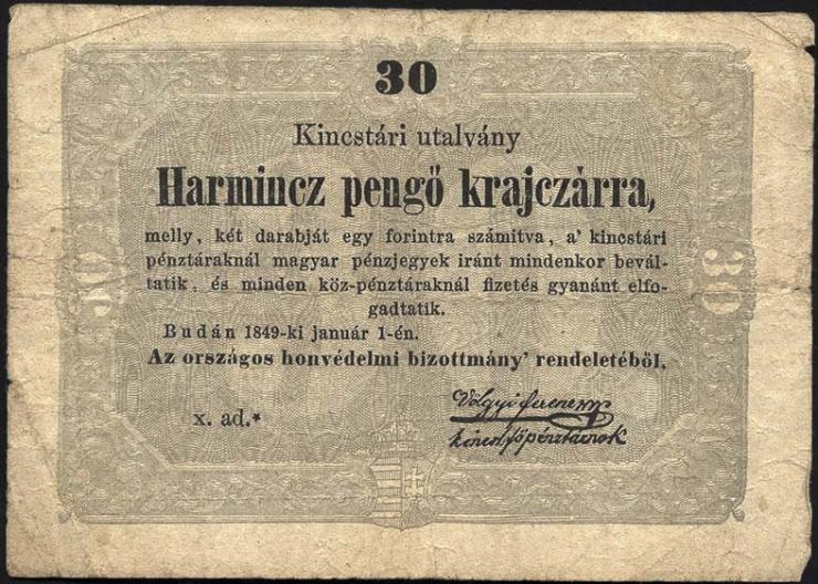 Ungarn / Hungary P.S122 30 Pengö Kreuzer 1849 (4) 