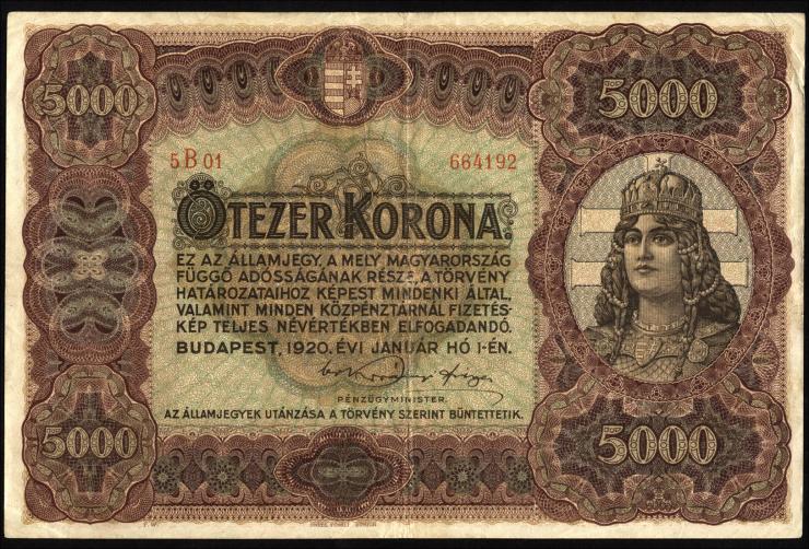Ungarn / Hungary P.067 5000 Kronen 1920 (3) 