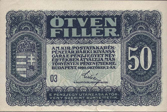 Ungarn / Hungary P.044 50 Filler 1920 (1/1-) 