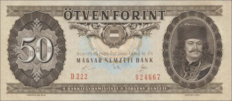 Ungarn / Hungary P.170h 50 Forint 1989 (1) 