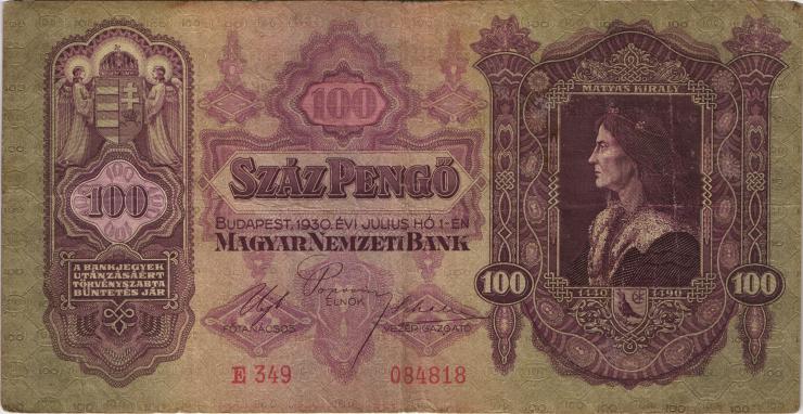 Ungarn / Hungary P.098 100 Pengö 1930 (3) 