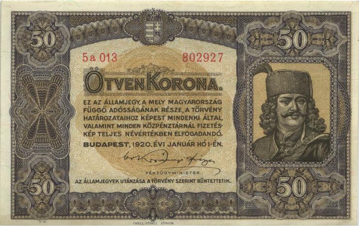 Ungarn / Hungary P.062 50 Korona 1920 (2) 