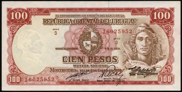 Uruguay P.039c 100 Pesos L.1939 (2) 