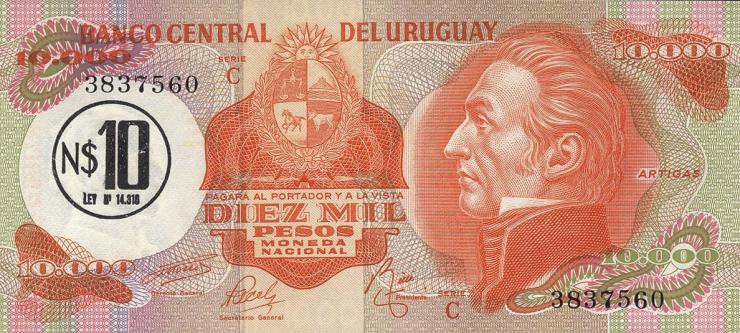 Uruguay P.058 10 Nuevos Pesos (1975) a. 10000 Pesos (1) 