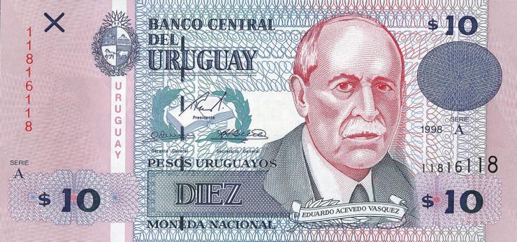 Uruguay P.081 10 Pesos Uruguayos 1998 (1) 