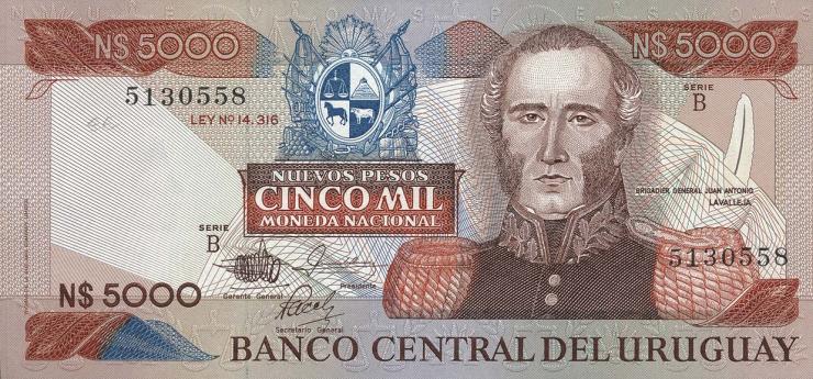 Uruguay P.065b 5000 Nuevos Pesos (1983) Serie B (1) 
