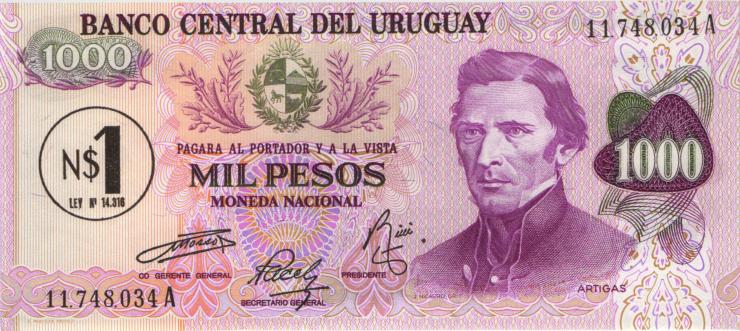 Uruguay P.056 1 Nuevos Peso (1975) auf 1000 Pesos (1) 