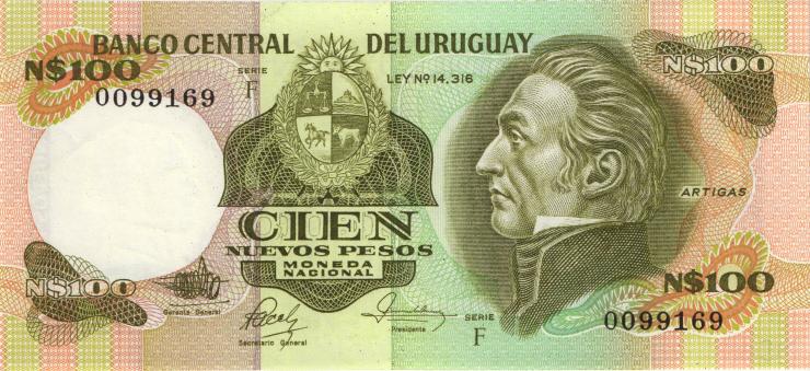 Uruguay P.062c 100 Nuevos Pesos (1986)  (1) Serie F 
