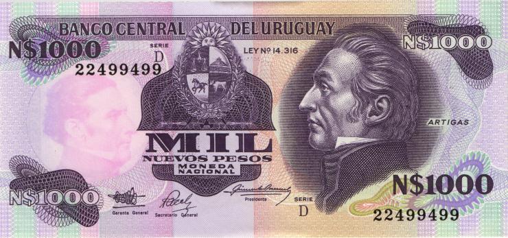 Uruguay P.064Ab 1000 Nuevos Pesos (1992) (1) 