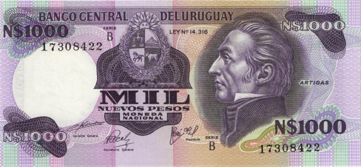 Uruguay P.064b 1000 Nuevos Pesos (1981) Serie B (1) 