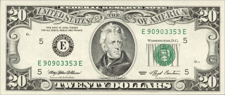 USA / United States P.493 20 Dollars 1993 (1) 