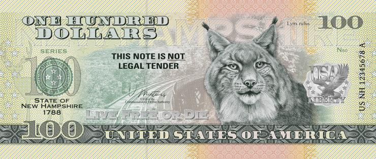 USA State Dollar - 100 Dollars (2022) New Hampshire - Lynx Rufus (1) 