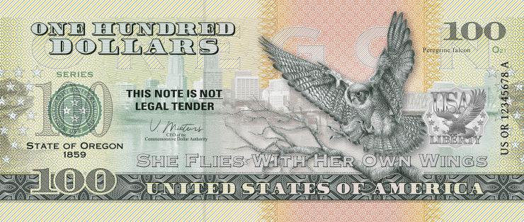USA State Dollar - 100 Dollars (2022) Oregon - Peregrin Falcon (1) 
