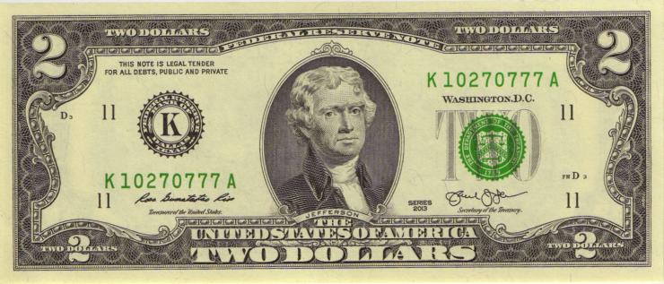 USA / United States P.538 2 Dollars 2013 K (1) 