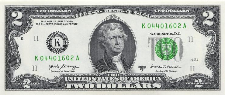 USA / United States P.545 2 Dollars 2017 (1) 