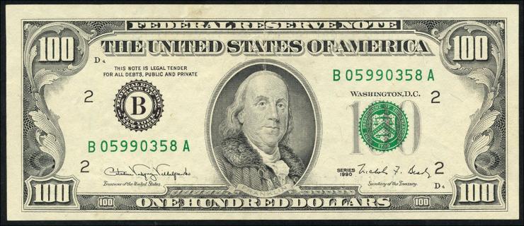 USA / United States P.489 100 Dollars 1990 ohne Rückseite (3+) 