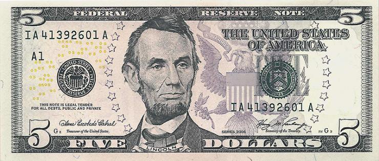 USA / United States P.524 5 Dollars 2006 (1) 
