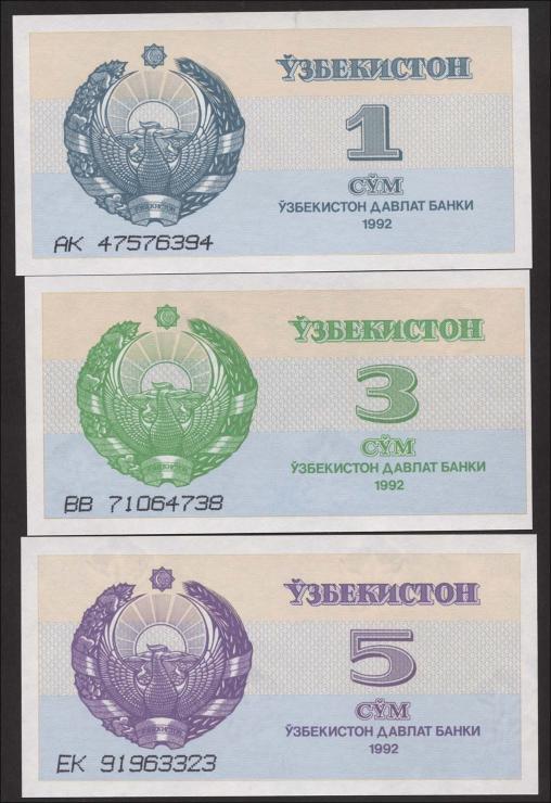 Usbekistan / Uzbekistan P.61-63 1 - 5 Sum 1992 (1) 